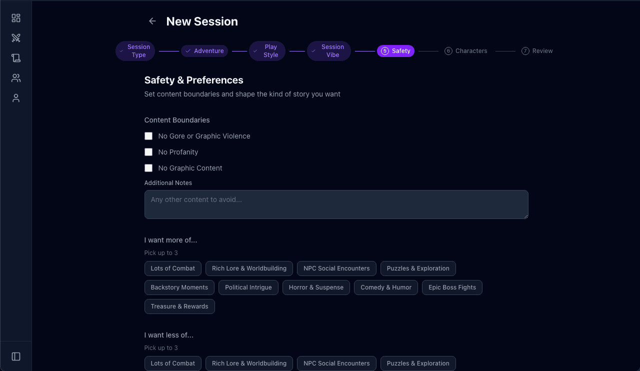 Safety & Preferences — content boundaries and play preferences